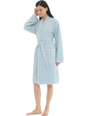 Athena Kimono Kadın Bornozu- Mavi %100 Pamuk
