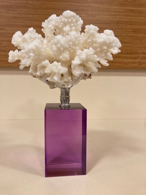 Plus Home Dekoratif Mor Kristal ve Gümüş Pirinç Makaralı Doğal Mercan Yükseklik 18 cm