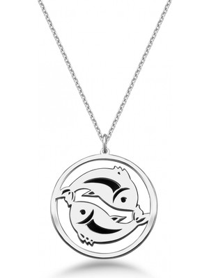 Mavili Gümüş Çember Balık Burcu Gümüş Kolye - Gümüş
