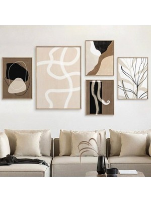 Voba Store Voba Büyük Boy 5 Parça Soyut Çerçeve Görünümlü Mdf Baskı Tablo Seti