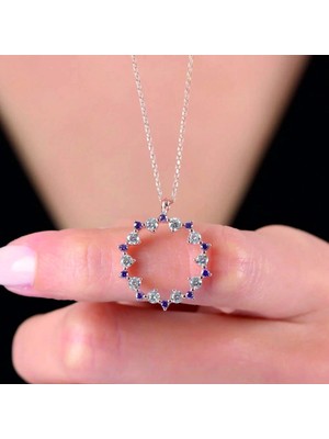 Mavili Gümüş Pırlanta Montür Ametist Büyüsü Gümüş Kolye - Rose