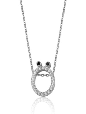 Mavili Gümüş Işıltılı Prizma Ö Harfi Gümüş Kolye - Gümüş