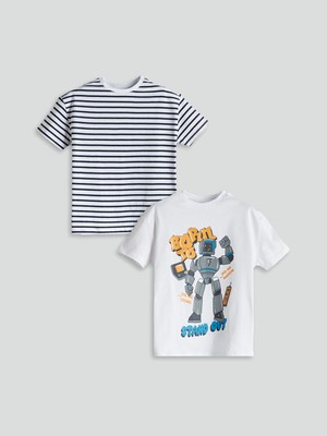 Lc Waikiki Yeni Sezon Bisiklet Yaka Baskılı Erkek Çocuk Tişört 2'li