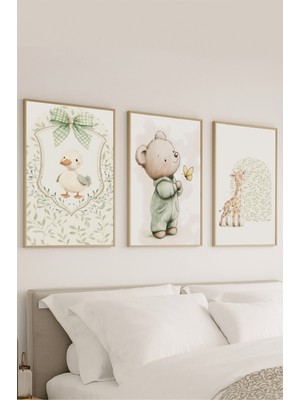 Voba Store 3 Parça Çocuk Odası Için Hayvan Temalı Çerçeve Görünümlü Mdf Tabl0 Seti -69