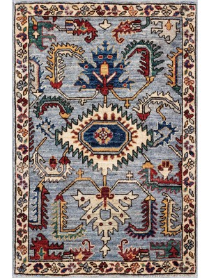 Monyva Klasik Göbekli Mavi Polyester ve Pamuklu Kaydırmaz Tabanlı Yıkanabilir Dijital Baskı Hal