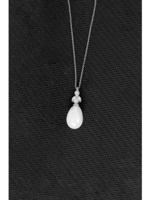 By More 925 Ayar Gümüş Ay Işığı Damla Inci Kolye - Rodyum Kaplama