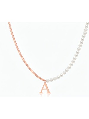 Mavili Gümüş Inci Harf Gümüş Kolye - Rose