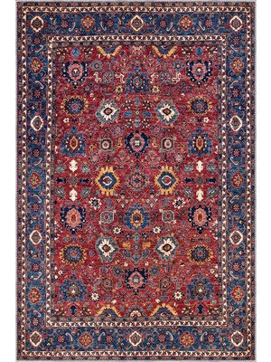 Aren Halı Loudi Çerçeveli Kırmızı Polyester ve Pamuklu Kaydırmaz Tabanlı Yıkanabilir Dijital Baskı Ha