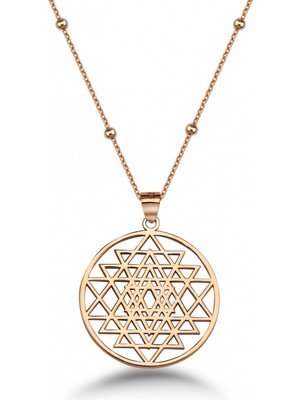 Mavili Gümüş Sri Yantra Gümüş Kolye - Rose