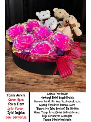 Mynil Sevgiliye Ledli Fuşya Sonsuzluk Gülü Ayıcıklı Doğum Günü Özel Gün Hediyesi