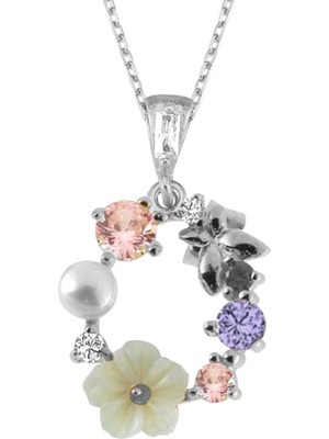 Mavili Gümüş Italyan Taaltınm Soft Çiçekler Flowers Gümüş Kolye - Gümüş