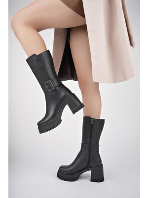 Tarçın Ayakkabı Hakiki Deri Siyah Kadın Deri Bot TRC73-5000