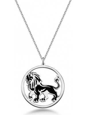 Mavili Gümüş Çember Aslan Burcu Gümüş Kolye - Gümüş