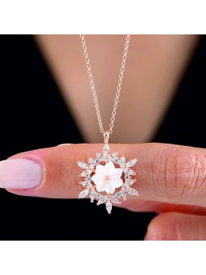 Mavili Gümüş Işıltı Kristali Kar Çiçeği Flowers Gümüş Kolye - Rose