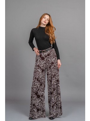 MissVina Kadın Yüksek Bel Astarlı Tül Palazzo Pantolon – Lastikli Bel Bol Paça Esnek 30342