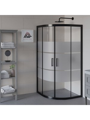 Kupon Duş ve Banyo Sistemleri Vesta D300 Oval Duşakabin Siyah Profil Kumlu Cam H: 190 cm