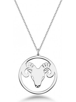 Mavili Gümüş Çember Koç Burcu Gümüş Kolye - Gümüş