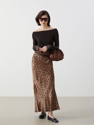 Lc Waikiki Yeni Sezon Standart Fit Leopar Desenli Saten Kadın Etek