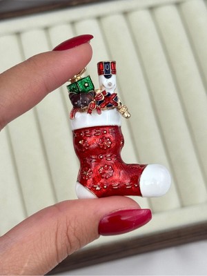 Luseda Yılbaşı Çorabı Hediye Detaylı Mine Broş