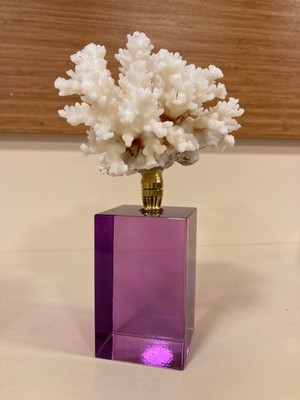 Plus Home Dekoratif Mor Kristal Altın Makaralı Pirinç Doğal Mercan Yükseklik 18 cm