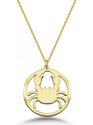 Mavili Gümüş Çember Yengeç Burcu Gümüş Kolye - Altın