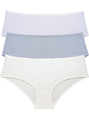 Marsilyan 3 Adet Kadın Yüksek Bel Bato Külot Beyaz Gri Krem