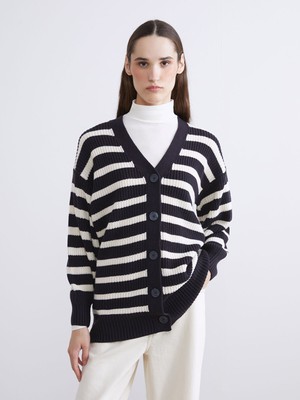 Lc Waikiki Yeni Sezon V Yaka Çizgili Kadın Triko Hırka