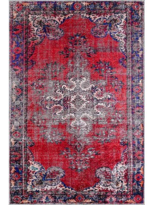 Falun Klasik Göbekli Kırmızı Polyester ve Pamuklu Kaydırmaz Taban Yıkanabilir Dijital Baskı H