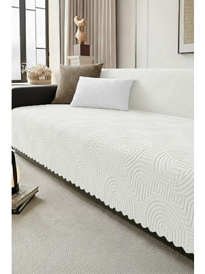 Belirtilmemiş Bohem Kürklü Koltuk Örtüsü 170X215 cm Yumuşak Peluş Lüks Kaymaz Taban Kanepe Örtüsü Krem