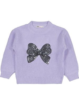 Civil Girls Fiyonk Nakışlı 2-5 Yaş Kazak - Lila 5-6 Yaş