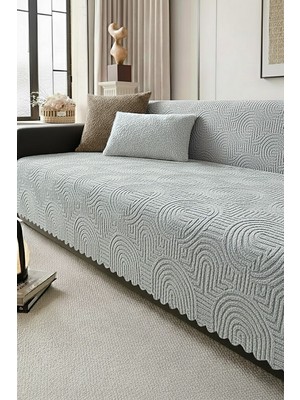 Belirtilmemiş Bohem Kürklü Koltuk Örtüsü 170X215 cm Yumuşak Peluş Lüks Kaymaz Taban Kanepe Örtüsü Gri