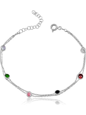 Mavili Gümüş Renkli Tutkular Ikili Gümüş Bileklik - Gümüş