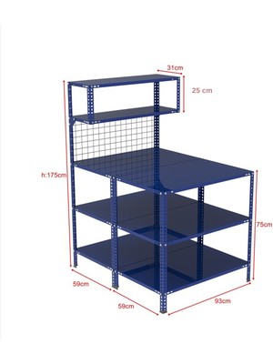 Rafburada 3 Katlı Duble Renkli Paketleme Masası 118x93 cm - 2 Raflı Tel Kafesli , Atölye, Depo, Hobi Çalışma Masası - Renk: Mavi