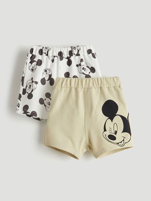 Lc Waikiki Mickey Mouse Baskılı Erkek Bebek Şort 2'li Rahat Kesim %100 Pamuklu Yeşil