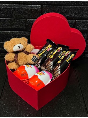 Mynil Kıza Hediye Kalp Kutuda Kahverengi Mini Ayıcık - Browni Intense - Kinder Joy Çikolatalar