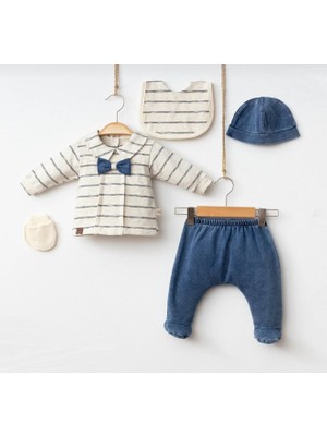 Butik Erkek Bebek %100 Pamuklu Organik Kumaş 5'li Hastane Çıkışı Yenidoğan Set