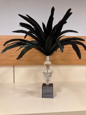 Plus Home Dekoratif Siyah Kristal ve Pirinç Makara Gümüş Siyah Sülün Tüy Yükseklik 40 cm