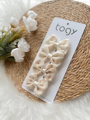 Aysskids Hasır Dokulu ve Puantiyeli Fiyonk Kız Çocuk Bebek Toka Seti