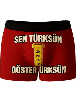 Onudabunuda Baskılı Erkek Boxer Göster Ürksün Desenli Komik Eğlenceli Pamuklu Rahat Kesim Kırmızı Siyah