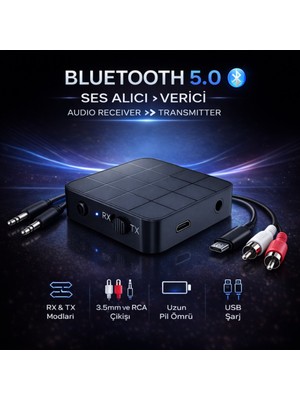 Polham Bluetooth 5.0 Ses Alıcı ve Verici Rx/tx | Tv Için Kablosuz Kulaklık Adaptörü | 3.5mm & Rca Destekli