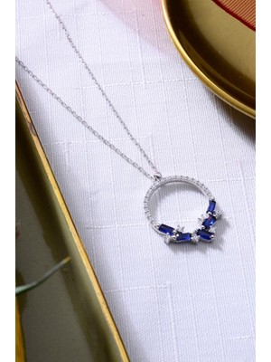 Innuendo 925 Ayar Gümüş Lacivert Baget Taşlı Halka Kolye