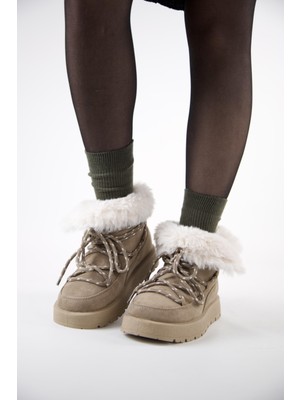 Stato 219851141-32 Tekstil Süet Kışlık Vizon Kadın Bot  Yumuşak Rahat Kürklü Bot