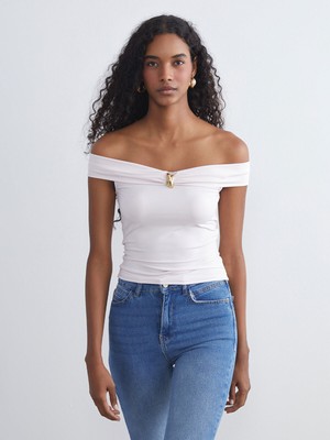 Lc Waikiki Yeni Sezon Kayık Yaka Metal Aplikeli Bluz