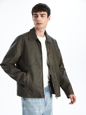 Lc Waikiki Yeni Sezon Standart Kalıp Gömlek Yaka Erkek Deri Görünümlü Ceket