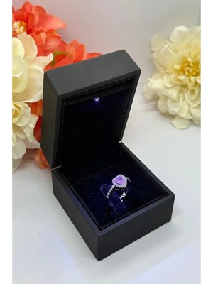 Mynil Işıklı Yüzük Kutusunda Ciddi Ilişki Gümüş Kalp Yüzük Sevgililer Günü Hediye