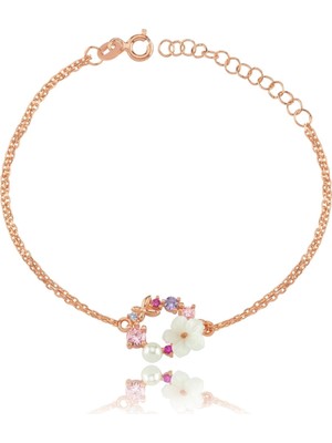 Mavili Gümüş Italyan Taaltınm Soft Çiçekler Flowers Gümüş Bileklik - Rose
