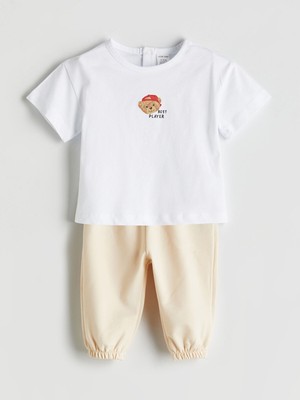 Lc Waikiki Yeni Sezon Ayı Teddy Baskılı Erkek Bebek Tişört ve Pantolon 2'li