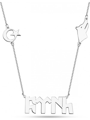 Mavili Gümüş Türk Yazılı Gümüş Kolye - Gümüş