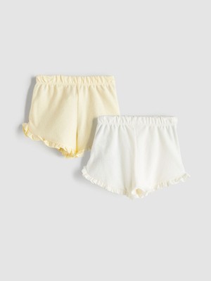 Lc Waikiki Kız Bebek Şort 2'li Beli Lastikli Fırfırlı Düz Desenli %100 Pamuk Sarı