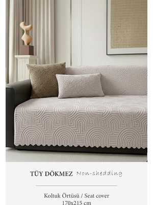 Belirtilmemiş Bohem Kürklü Koltuk Örtüsü 170X215 cm Yumuşak Peluş Lüks Kaymaz Taban Kanepe Örtüsü Bej